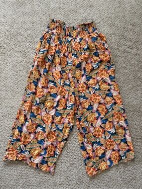 Anthropologie Floral Boho Wide Leg Pants Smocked Waist Large